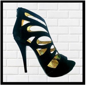 LILIANA High Heel Black Velvet Suede Peekaboo Toe, Super Sexy! Sz 8